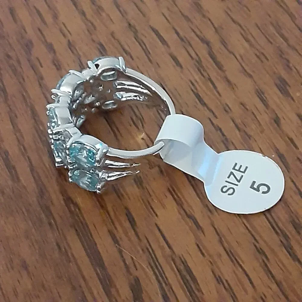 Bomb Party RBP7247 She Dreams Aquamarine Cubic Zirconia Rhodium Plating sz 5